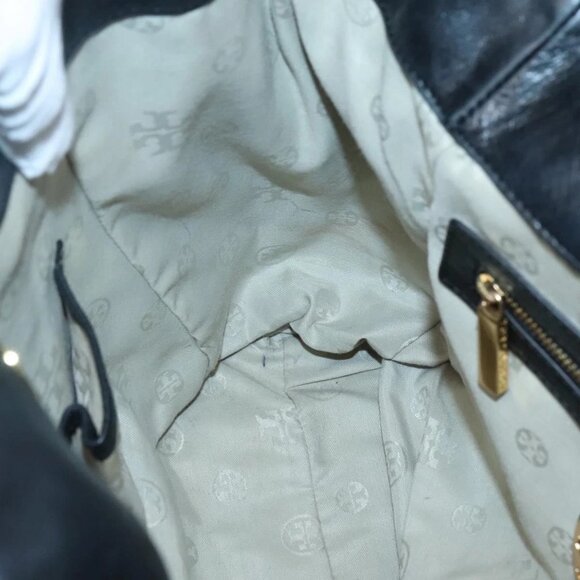 TORY BURCH Tote Bag Leather Black Gold Auth - Picture 10 of 16